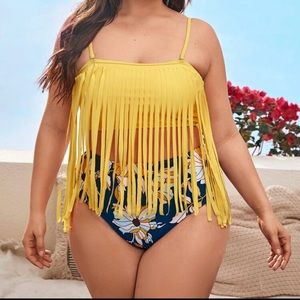 Floral Fringe High Waisted Bikini